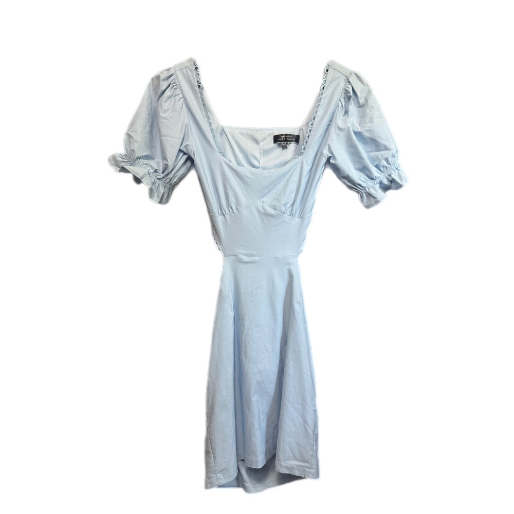 Blue Blush Mini Dress Women S Blue Excellent Puff‎ Sleeve Open Back Scallop Trim